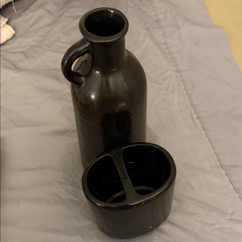 Elegant Black Ceramic Vase and Holder Set